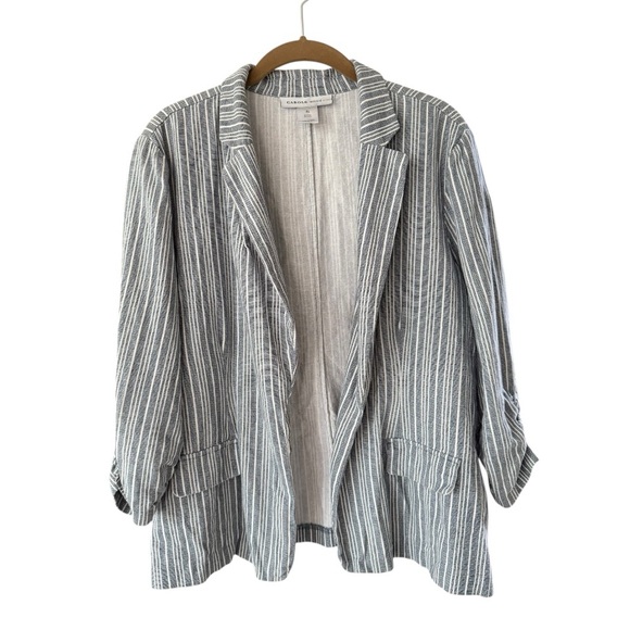 Carole Wren Linen Striped Women's Blazer Jacket Blue Gray size XL Casual Light - Picture 4 of 16